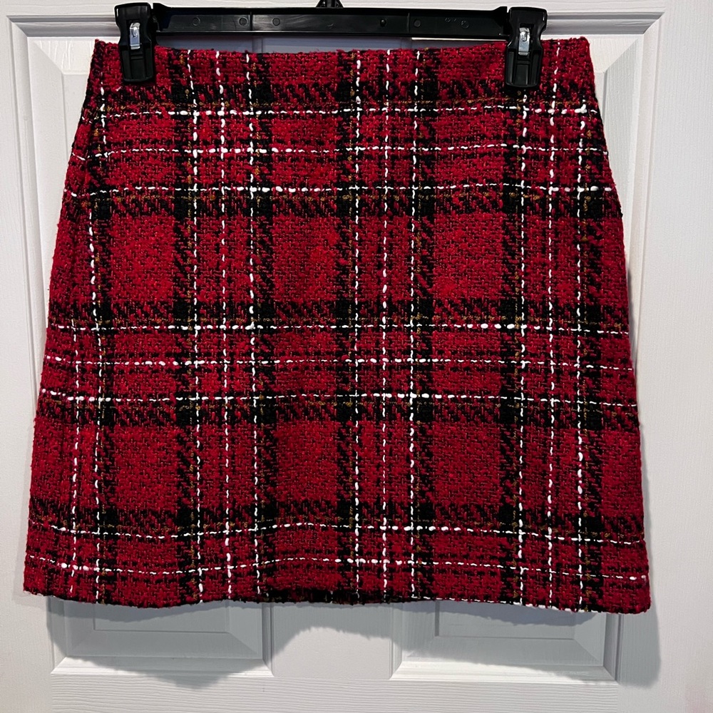 LOFT Red Plaid Skirt with Pockets
